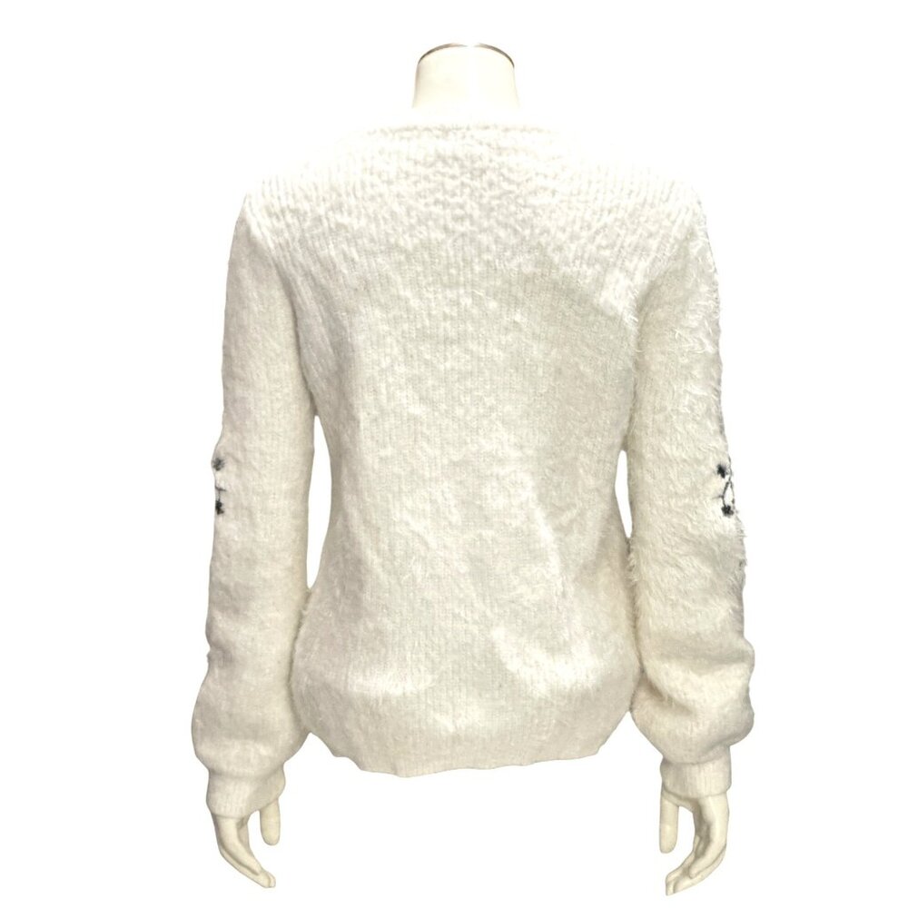 Woven Heart Large Ivory Fuzzy Floral Embroidered Sweater Cottagecore Cozy Chicly - Picture 4 of 11